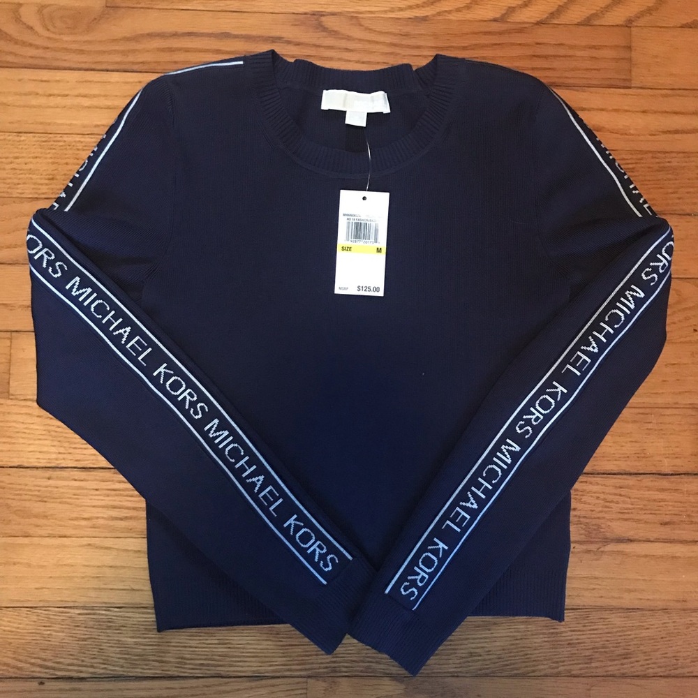 Michael Michael Kors Logo Tape Ribbed Stretch-Viscose Sweater M NWT